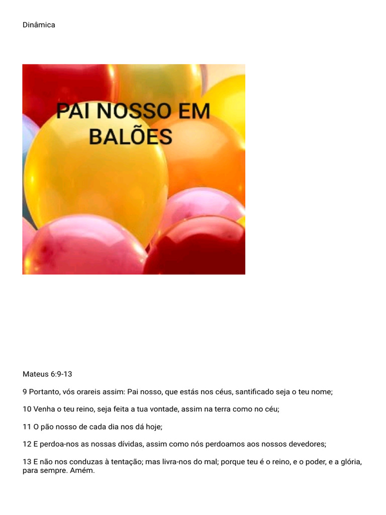 Dinâmica Oração Do Pai Nosso Em Balões Pdf