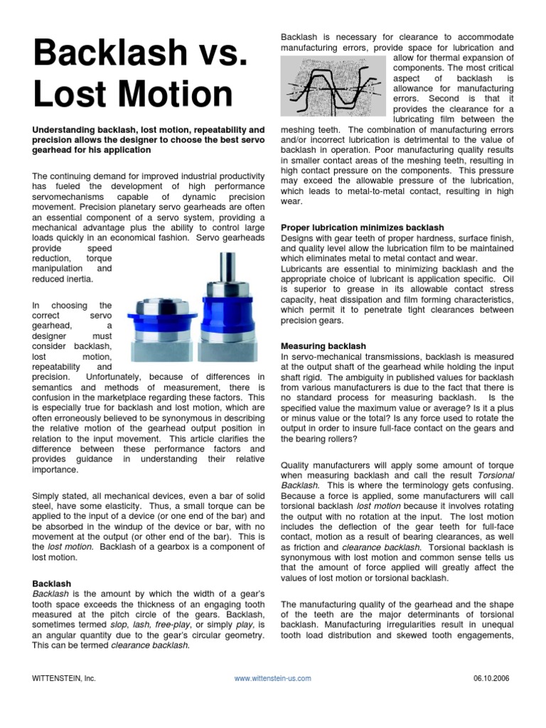 Backlash Vs Lost Motion | PDF