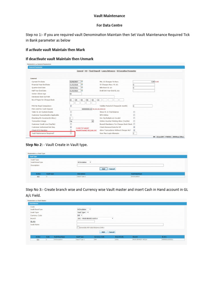 AUCB - Vault Maintenance - Set-Up | PDF