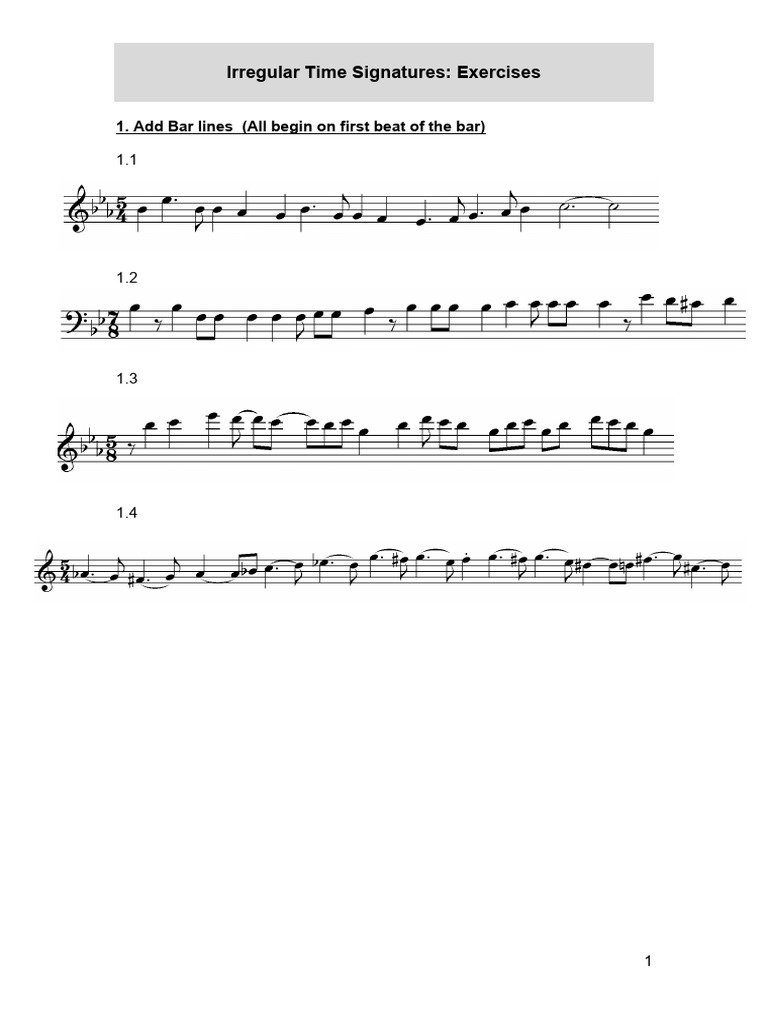 Irregular Time Signatures Exercises | PDF | Teaching Methods & Materials