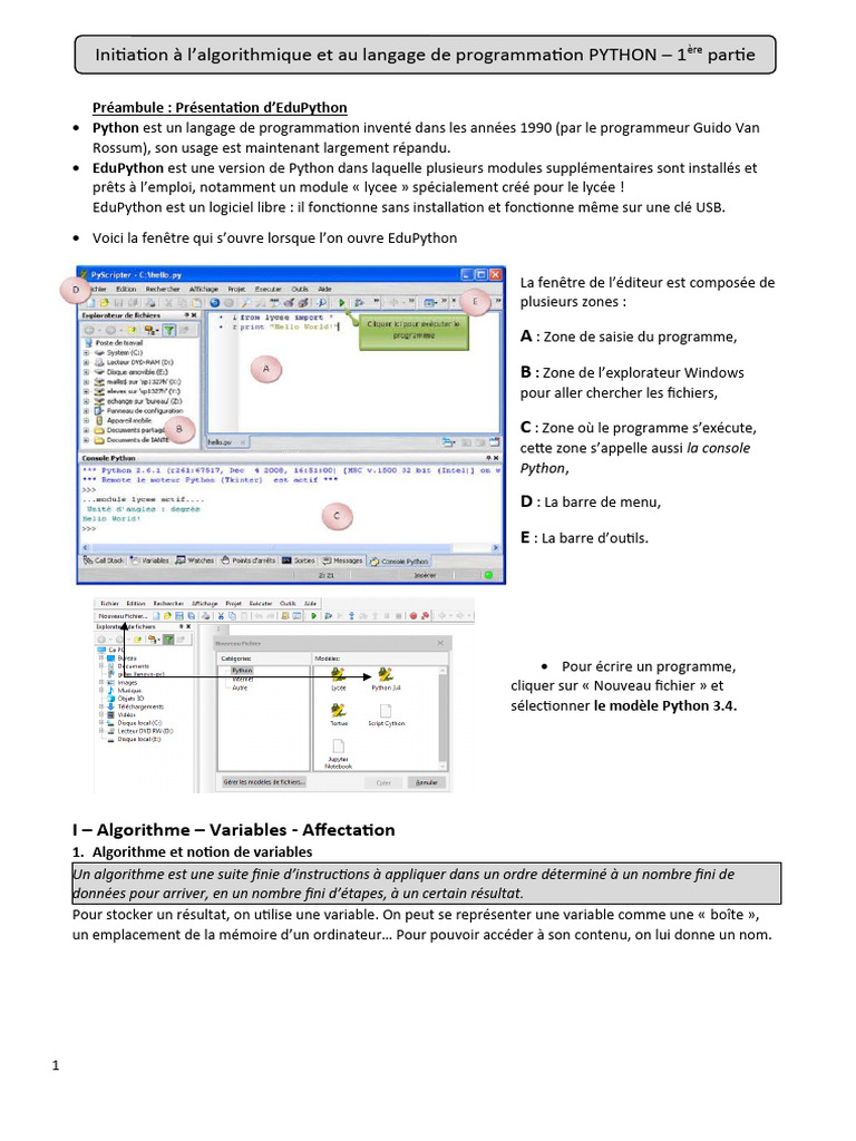 (SNT) - 01.1 - Python Partie 1 | PDF | Programme informatique ...