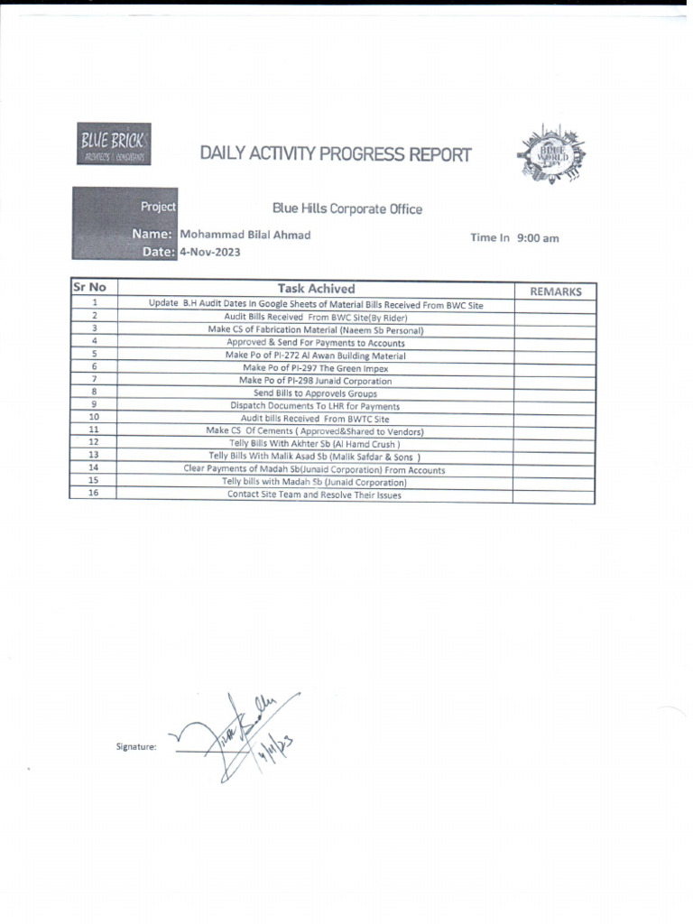 Work Task Sheets