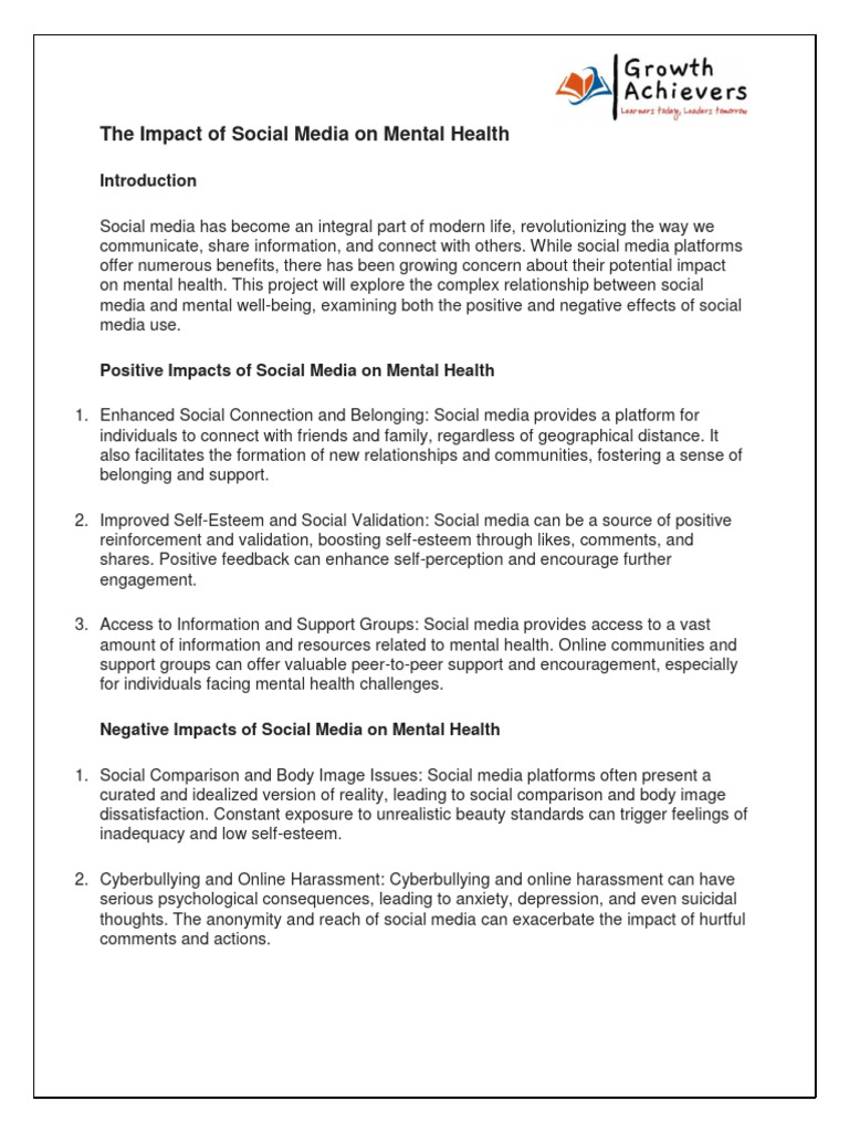 Project - Topic Impact of Social Media On Mental Health | PDF 