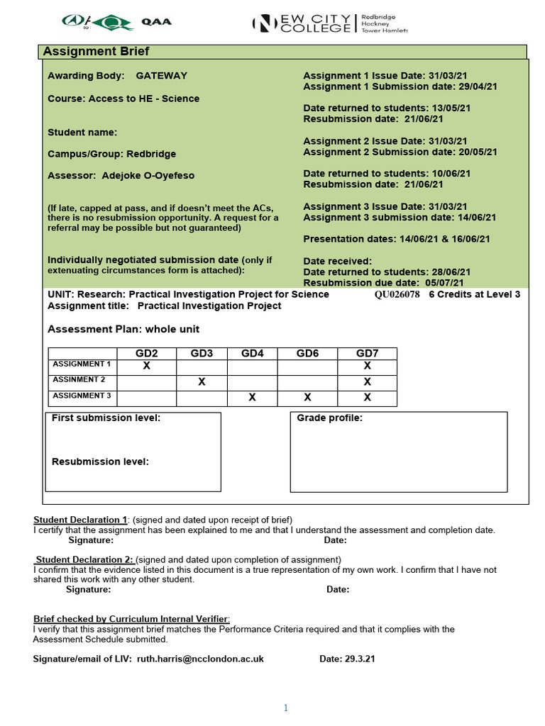 RC Brief Practical Investigation Project For Science 2020-21 | PDF