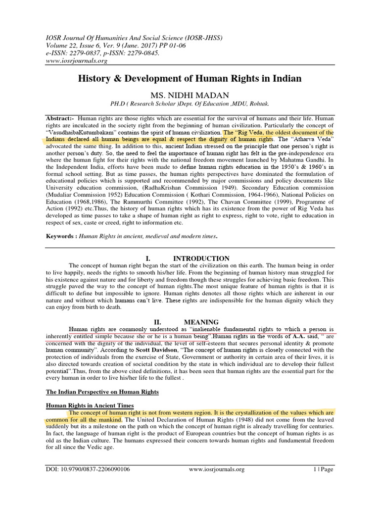 History & Development of Human Rights in Indian: Ms. Nidhi Madan | PDF ...