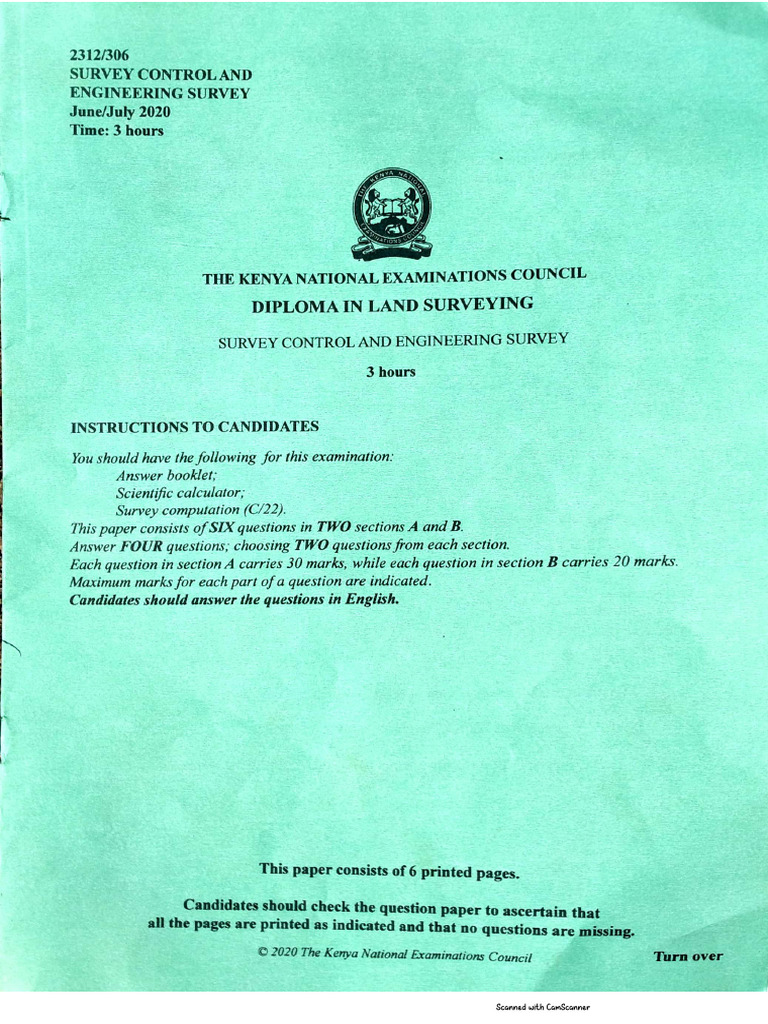 KNEC CONTROL AND ENGINEERING SURVEY PDF