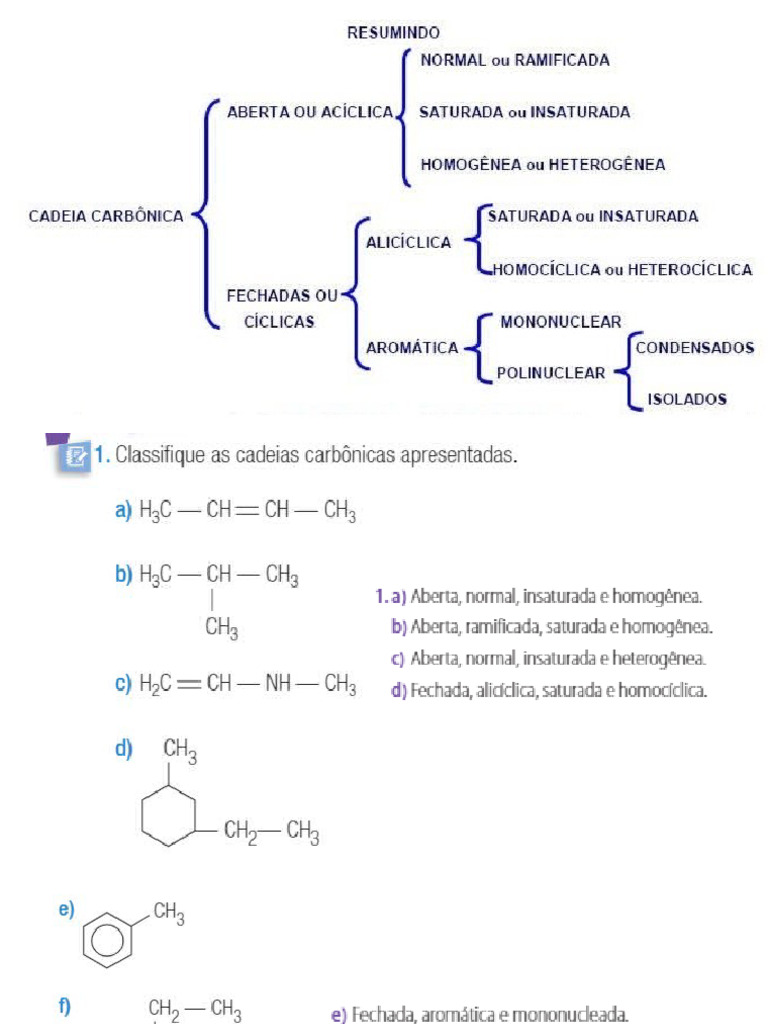 Exercícios de Classificação de Cadeias Carbonicas | PDF