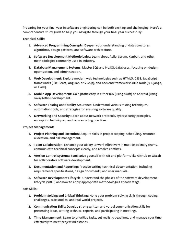 Preparing For Your Final Year in Software Engineering Can Be Both
