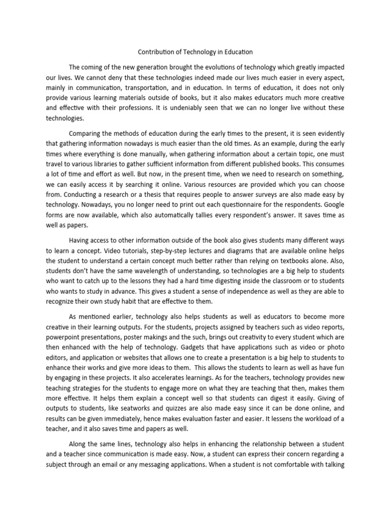 Impact of Technology on Education | PDF | Teachers | Books
