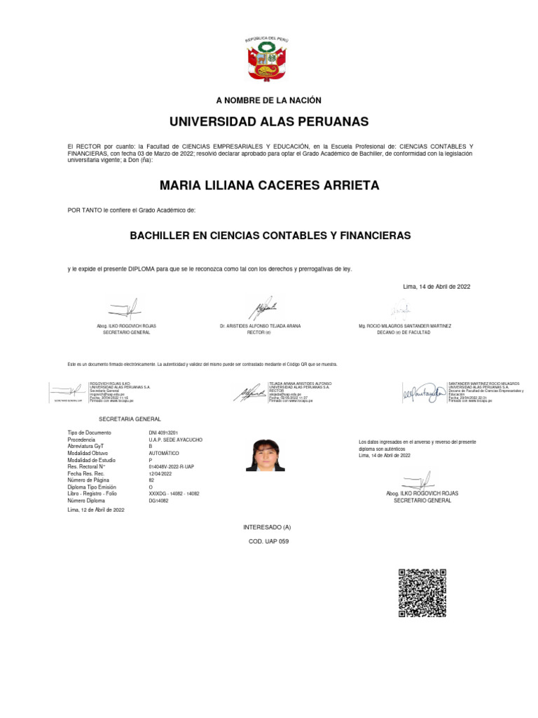 Diploma de Bachiller en Ciencias Contables | PDF