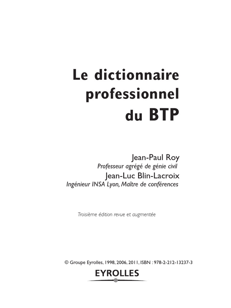 Le Dictionnaire Professionnel Du BTP | PDF