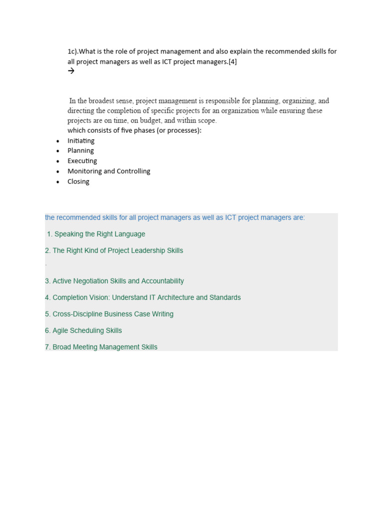 What Is The Role of Project Management and Also Explain The Recommended ...