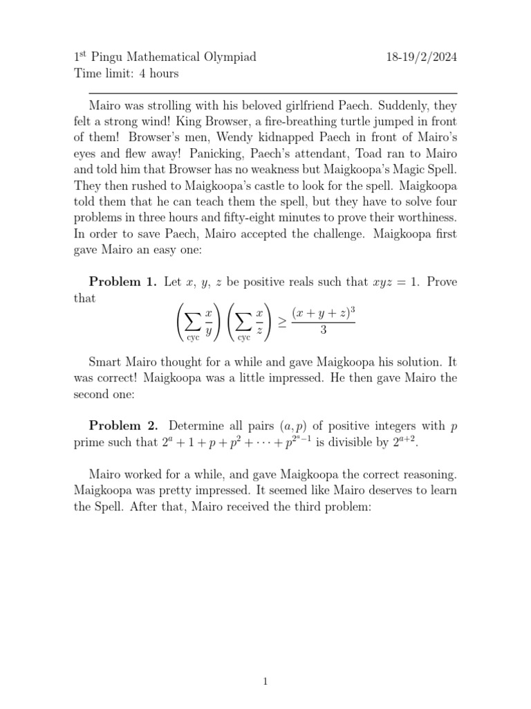Pingu Mathematical Olympiad 1 | PDF | Geometry | Mathematical Concepts
