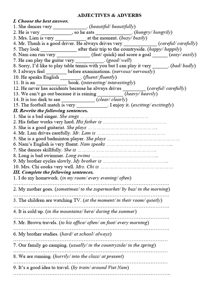 Adjectives & Adverbs | PDF | Cooking, Food & Wine | Home & Garden