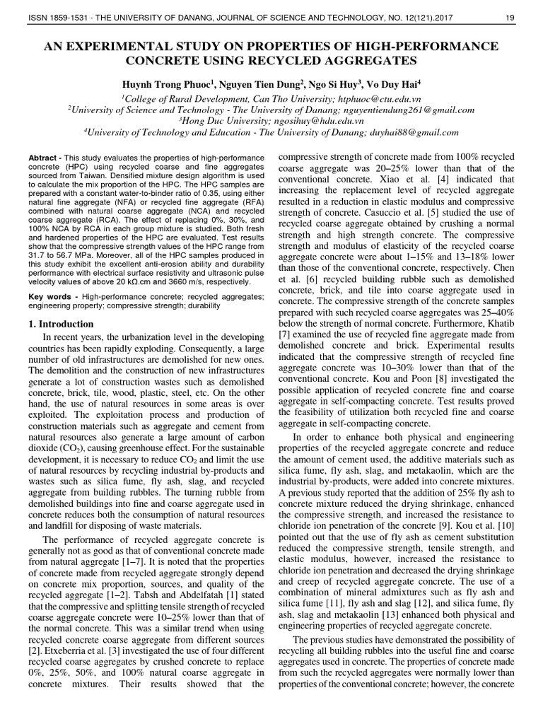 High-Performance Concrete with Recycled Aggregates | PDF | Concrete ...