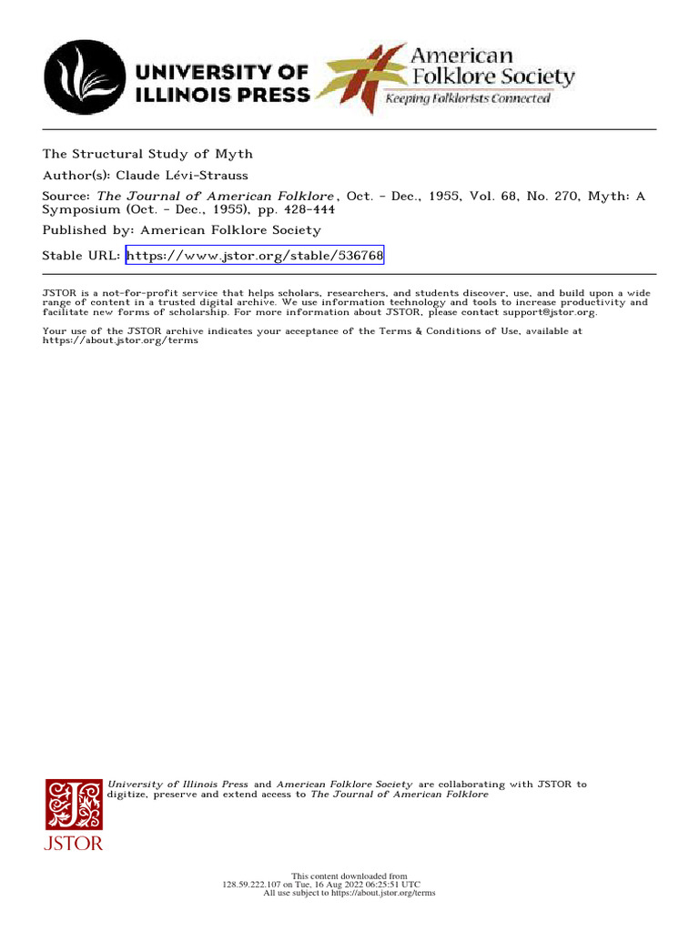 Levi-Strauss - Structural Study of Myth | PDF