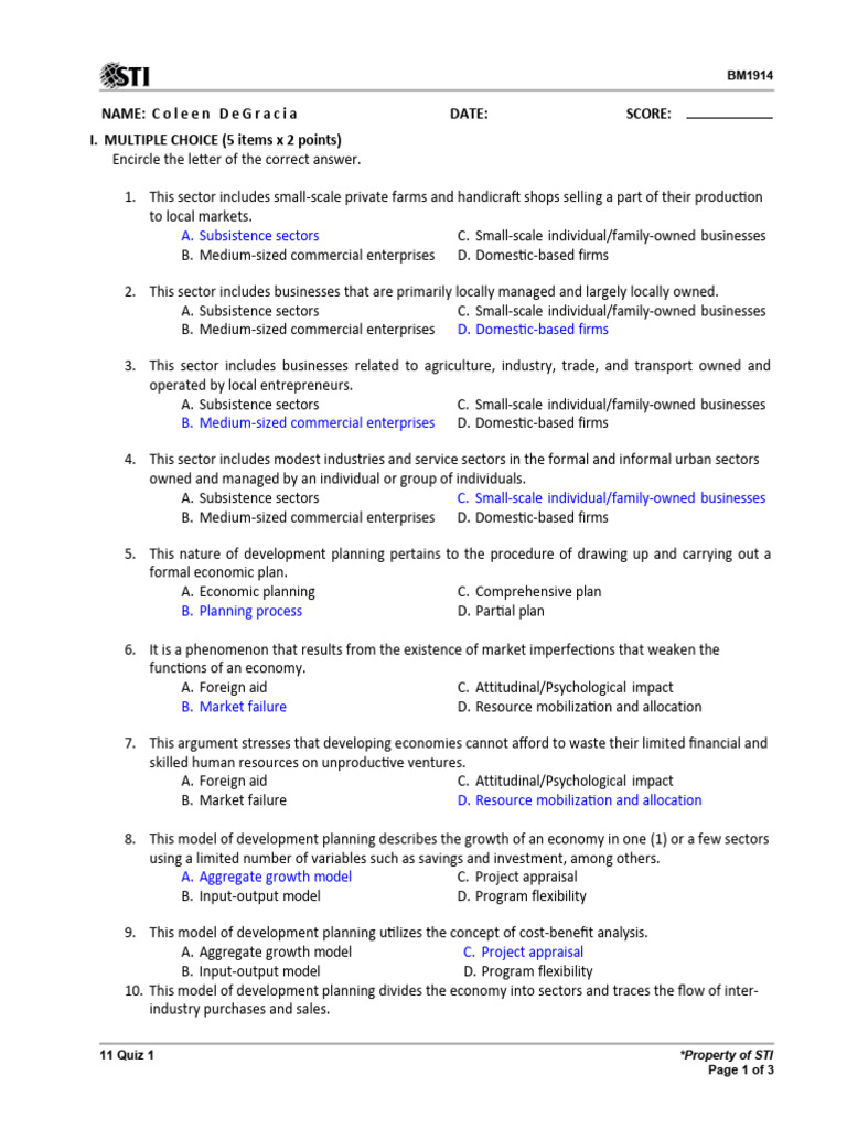Economic Development Quiz Overview | PDF | Non Governmental ...