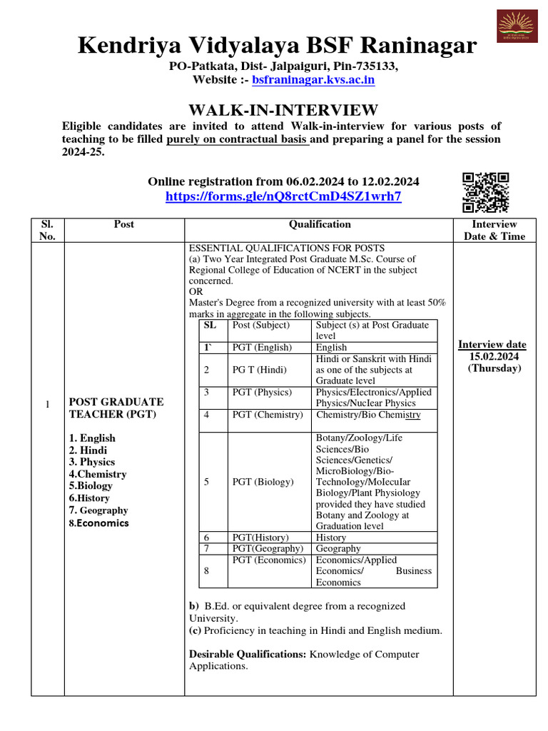 Contractual Teacher Notice 2024-25 Main | PDF | Academic Degree 