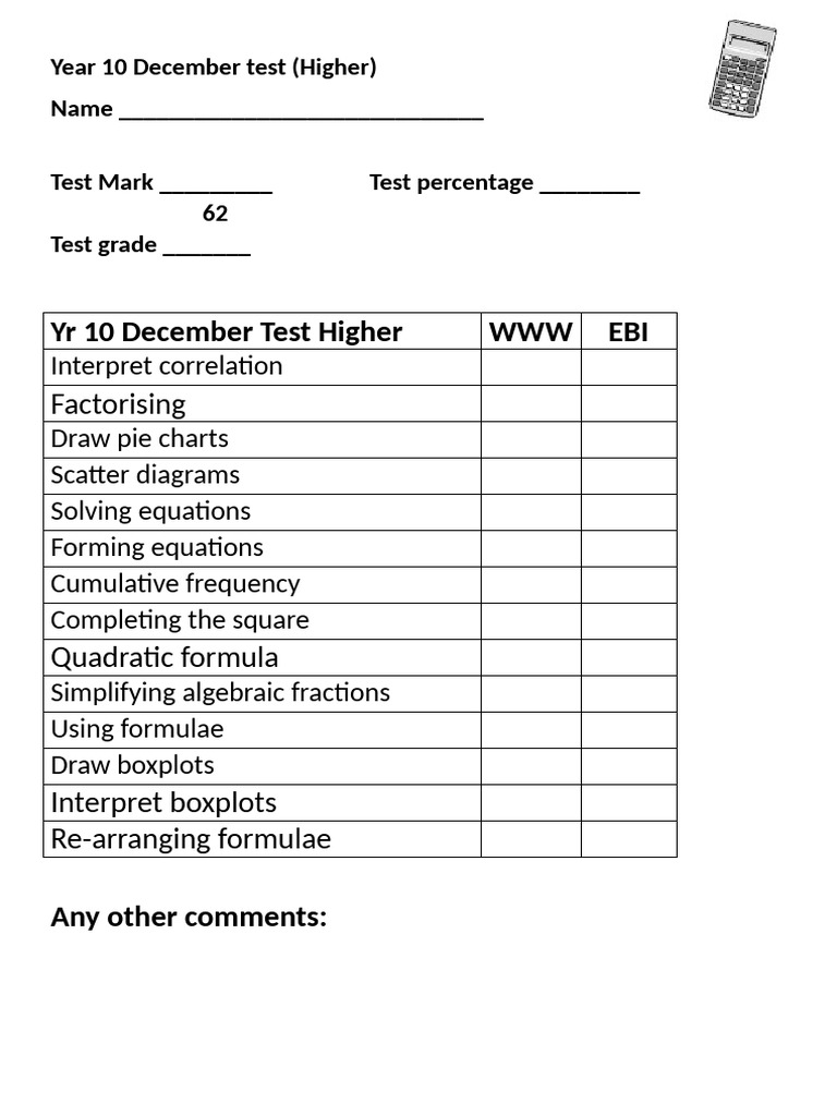 Year 10 Higher December Test Review | PDF | Elementary Mathematics ...