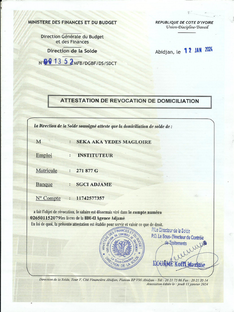 Attestation de Revocation | PDF