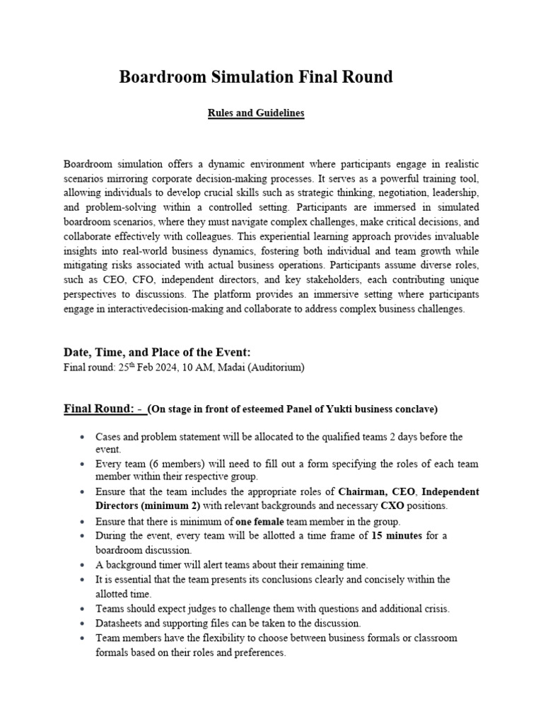 Boardroom Simulation Final Round Guide | PDF | Simulation | Thought