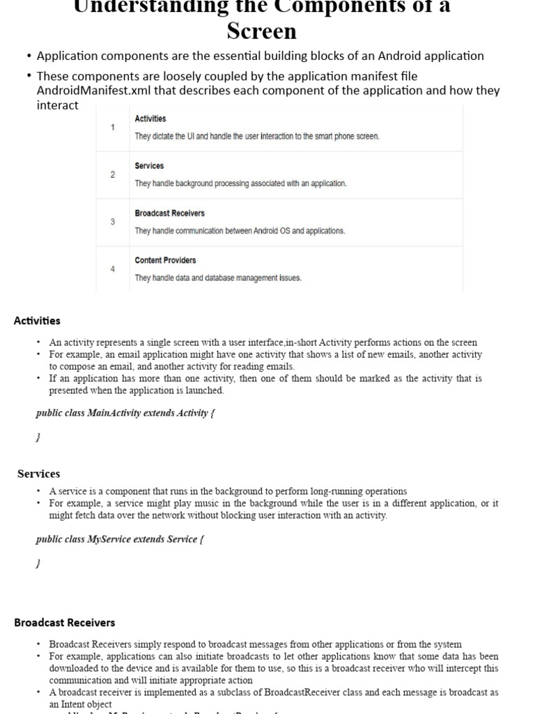Android App Components Guide | PDF | Class (Computer Programming ...