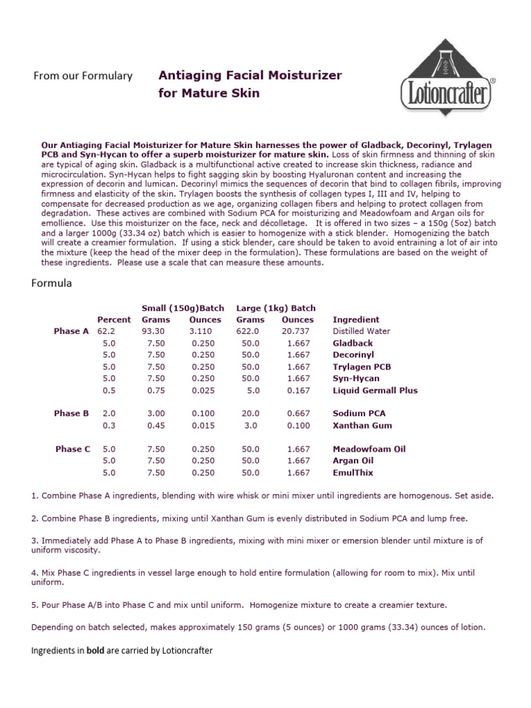 Antiaging Moisturizer Formula Guide | PDF | Skin | Mixture