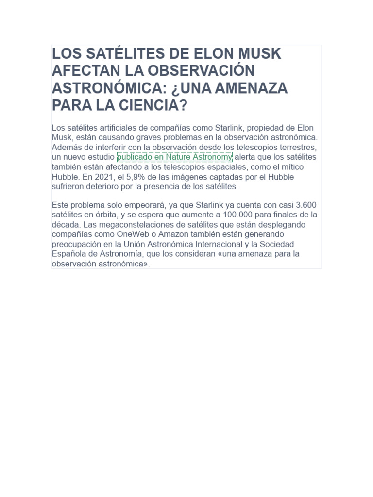 Los Satélites de Elon Musk Afectan La Observación Astronómica: ¿Una ...