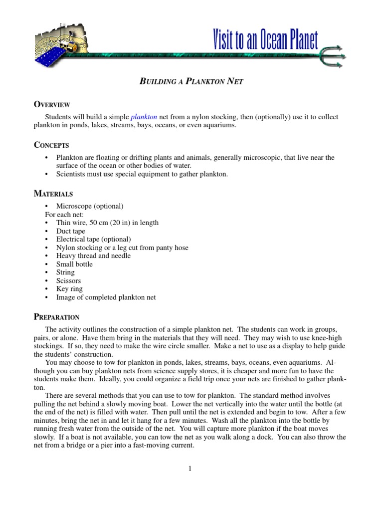 Make A Plankton Net, PDF, Plankton