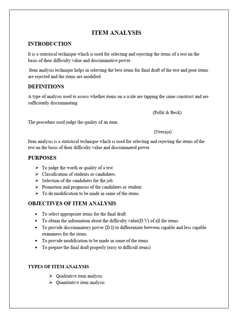 Item Analysis for Nursing Tests | PDF | Teaching Methods & Materials ...