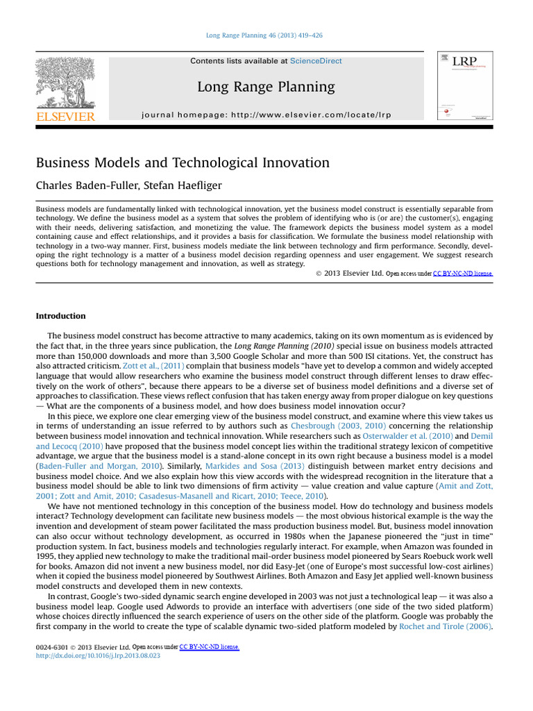 1 s2.0 S0024630113000691 Main 2 | PDF | Business Model | Innovation