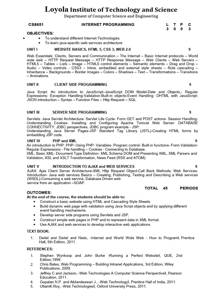 CS8651 Internet Programming Syllabus | PDF