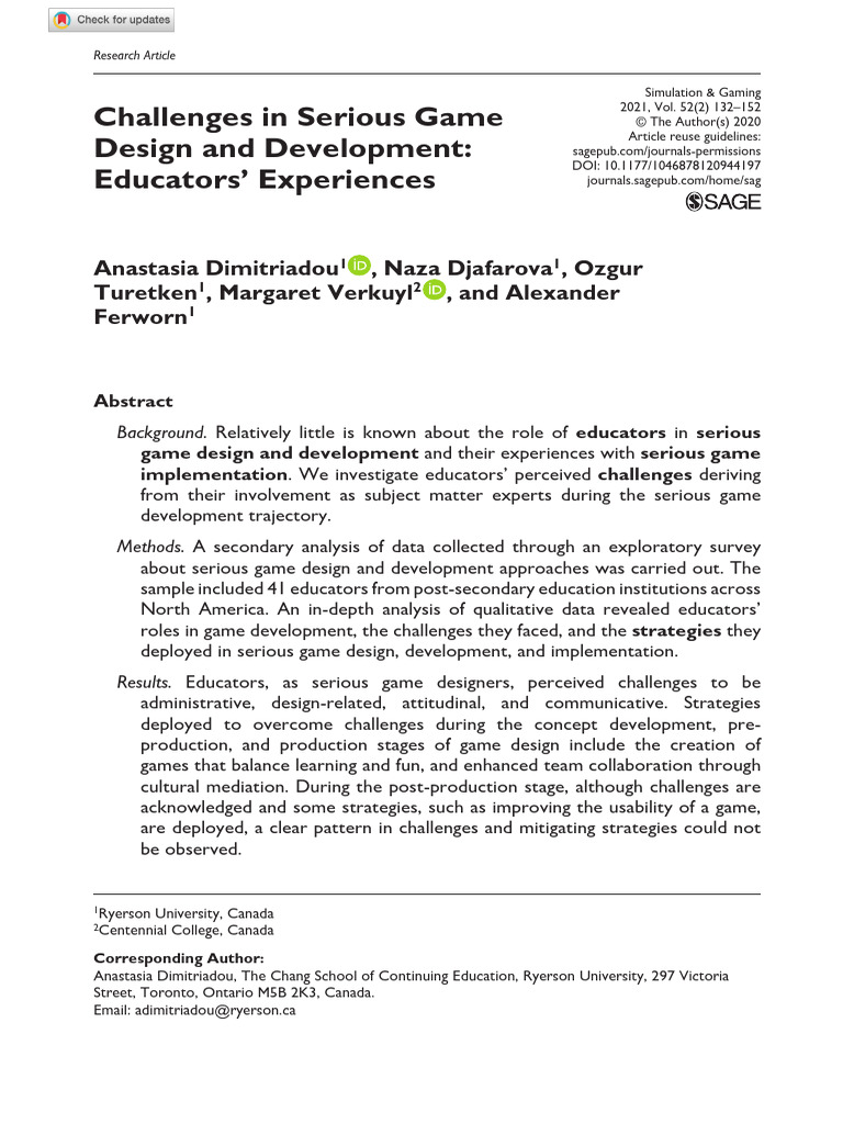 Educators' Challenges in Serious Game Design | PDF | Learning | Expert