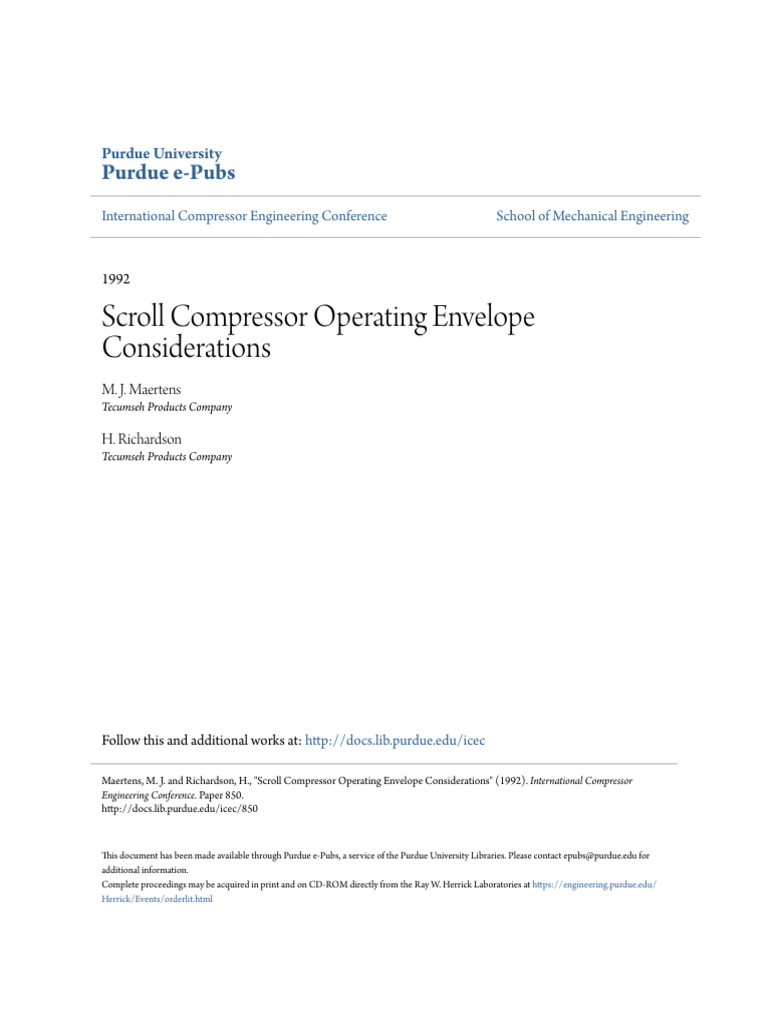 Scroll Compressor Operating Envelope Considerations PDF Chemical