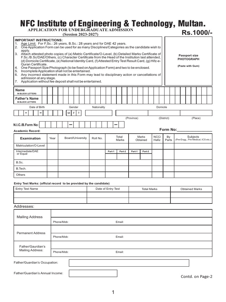 Admission Forms 2023 For B.SC | PDF | Justice | Crime & Violence