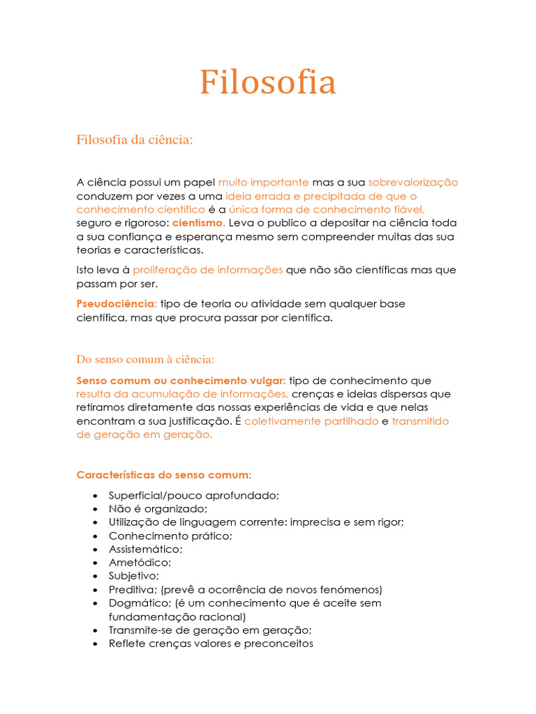 Filosofia da Ciência e Senso Comum | PDF | Science | Teoria