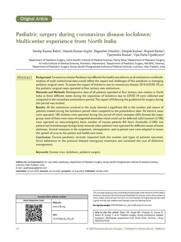 Pediatric Surgery Impact During COVID Lockdown | PDF | Surgery | Hospital
