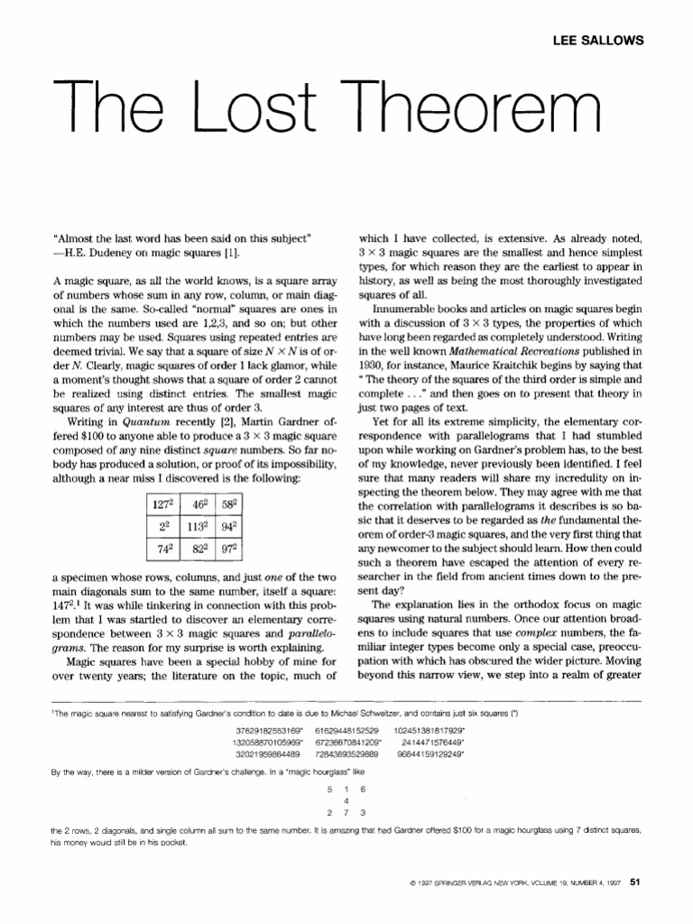 Unveiling the 3x3 Magic Square Theorem | PDF | Mathematical Concepts ...