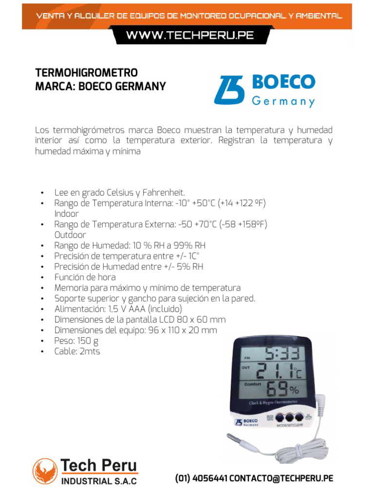 Termohigrómetro Boeco: Especificaciones y Uso | PDF | Informática ...