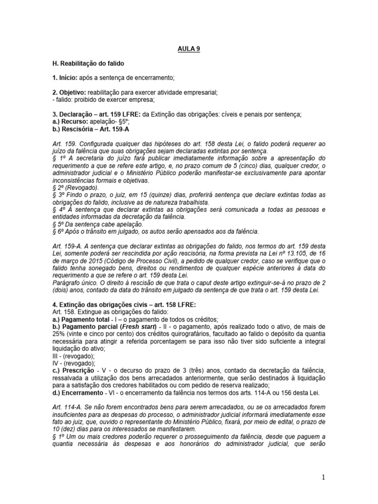 Reabilitação do Falido: Processo e Regras | PDF | Sentença (jurídico ...