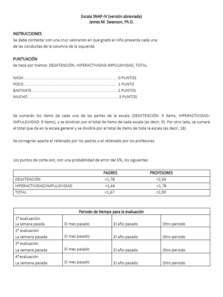 Escala Snap Iv | PDF