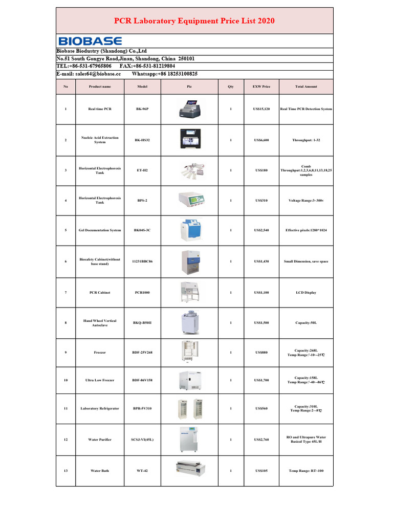 Biobase PCR Laboratory Equipment Price List-Amy | PDF