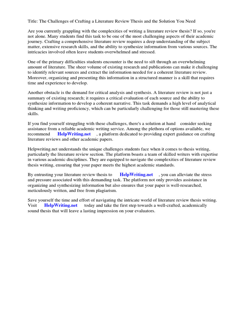 Literature Review Thesis Template Pdf Thesis Literature Review