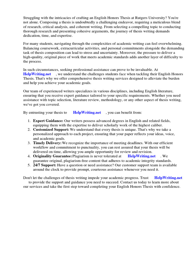 English Honors Thesis Rutgers PDF Thesis Blog