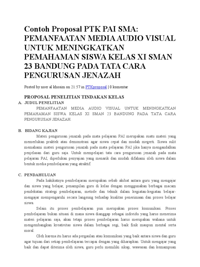 Contoh Proposal Penelitian Ptk Pai