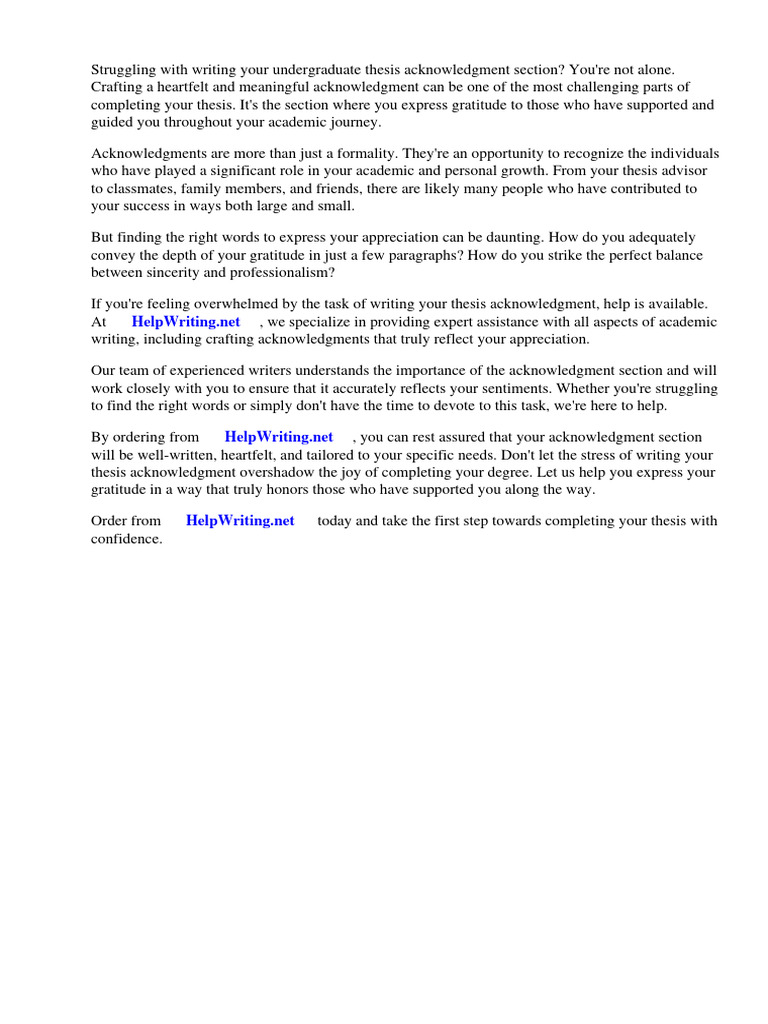 Acknowledgement Sample For Undergraduate Thesis | PDF | Thesis | Doctor ...