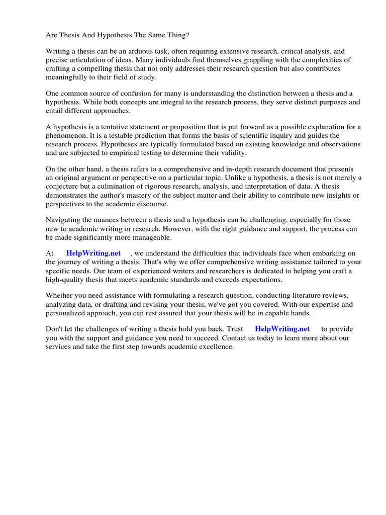 Are Thesis and Hypothesis The Same Thing PDF