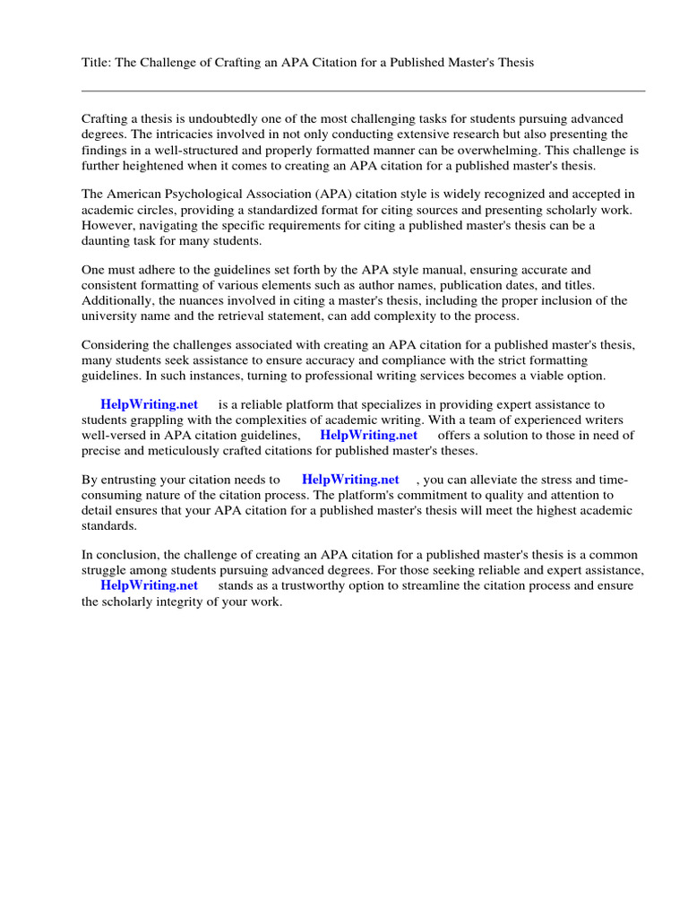 Apa Citation Published Masters Thesis PDF