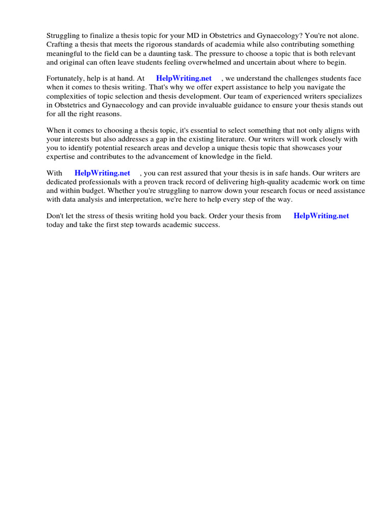 Thesis Topics For MD Obstetrics and Gynaecology | PDF | Gynaecology ...