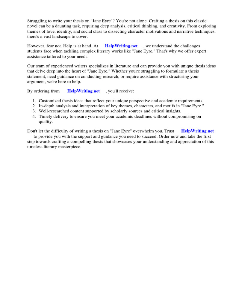 Thesis Ideas for Jane Eyre PDF